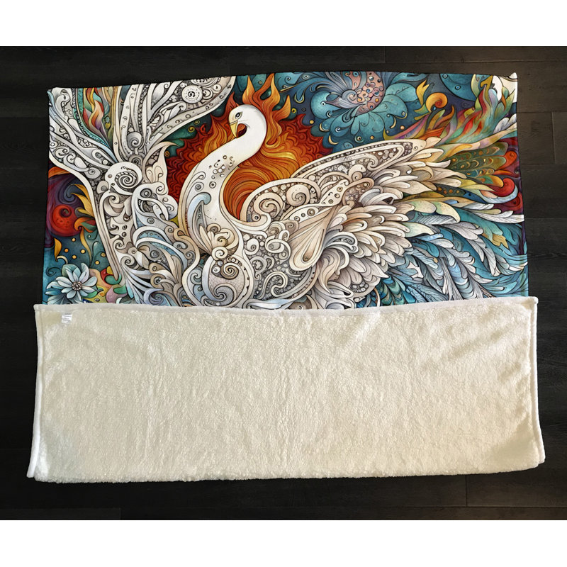 Throw Blanket, 68" W x 80" L, Animal Print/Abstract, White/Blue/Orange/Red