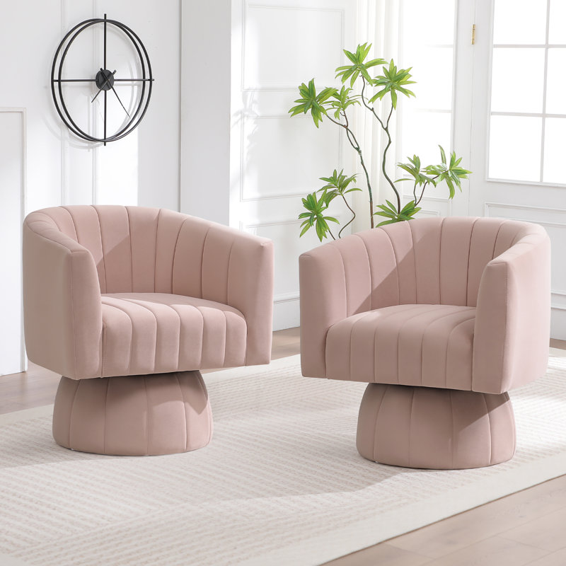 Fauteuil demi-tonneau pivotant 28 po, Velours rose