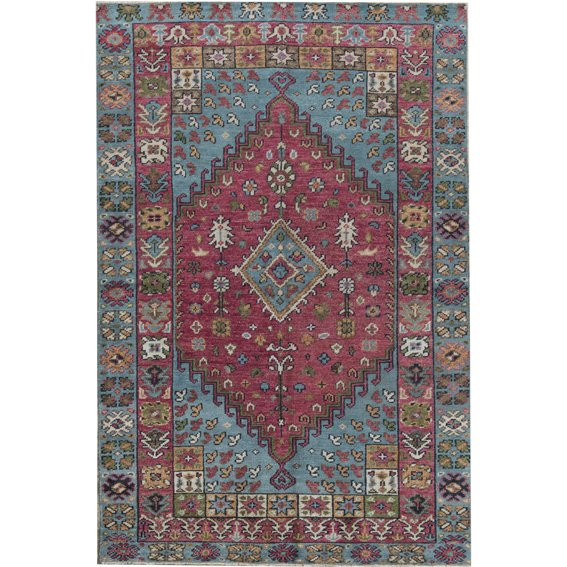 Tapis unique bleu / rouge / vert noué à la main de haute qualité Soho