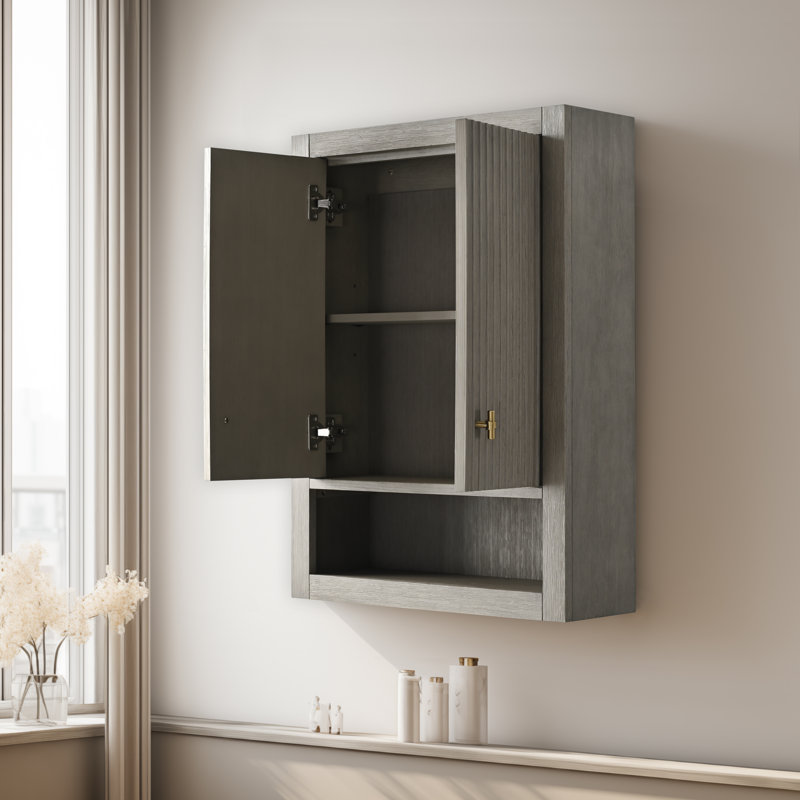 Wall Bathroom Shelves, Driftwood Gray, Brushed Gold