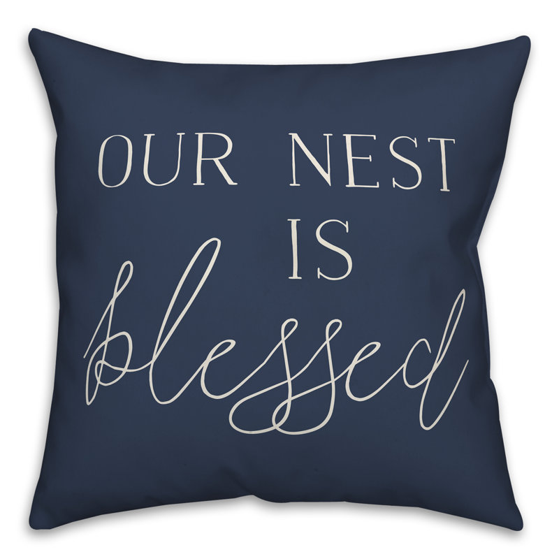 Housse de coussin carrée d’extérieur « Nest is Blessed »/insert, Bleu