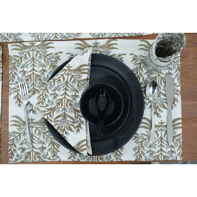 13X19 Inch Elegant Dining Placemats – Stylish & Durable Table Mats for Everyday Use, vrindavan, gray