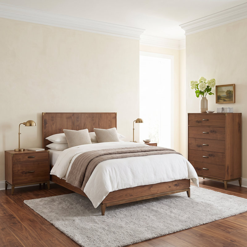 Ensemble de chambre avec grand lit 4 pièces Villeparis, 4 pièces: lit, 2 tables de chevet, commode, Grand lit