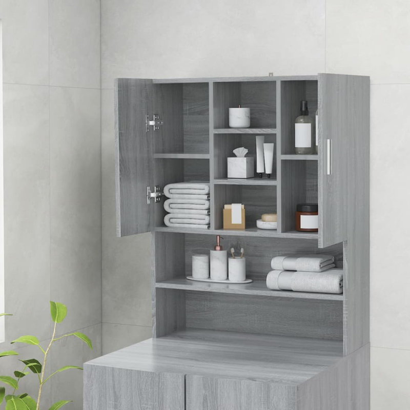 vidaXL Washing Machine Cabinet Bathroom Storage Cupboard Laundry Room Rack, Gray Sonoma