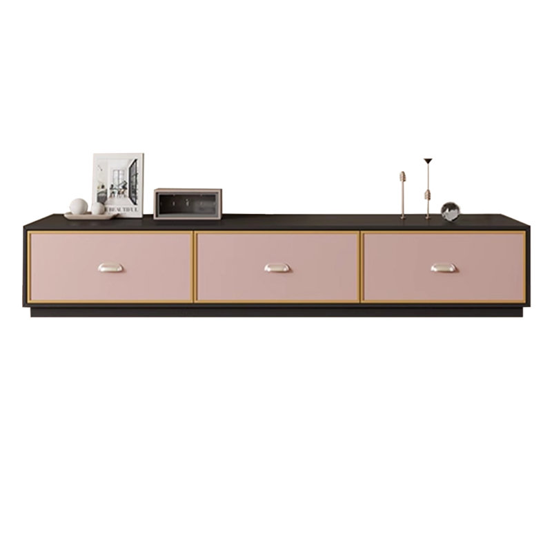 Meuble télé en bois de style nordique avec fond fermé, H 15,75 po x L 78,74 po x l 15,75 po, Noir / Rose
