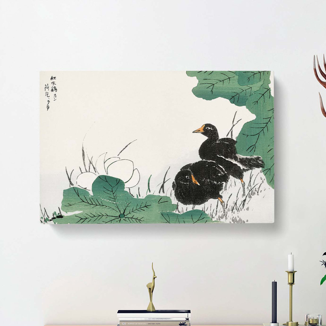 Coot Bird & Lotus Flower by Numata Kashu - Wrapped Canvas