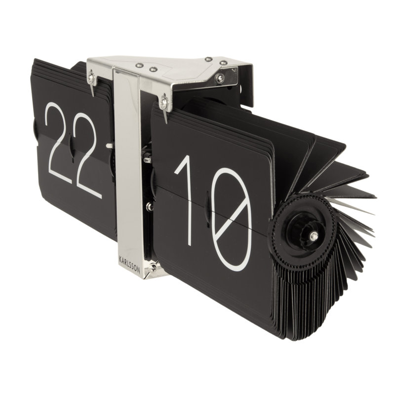 Metal Wall Clock, 14cm H x 36cm W x 8.5cm D, Black/Chrome