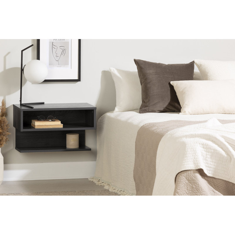 Contemporary Sleek Gray Oak Floating Nightstand
