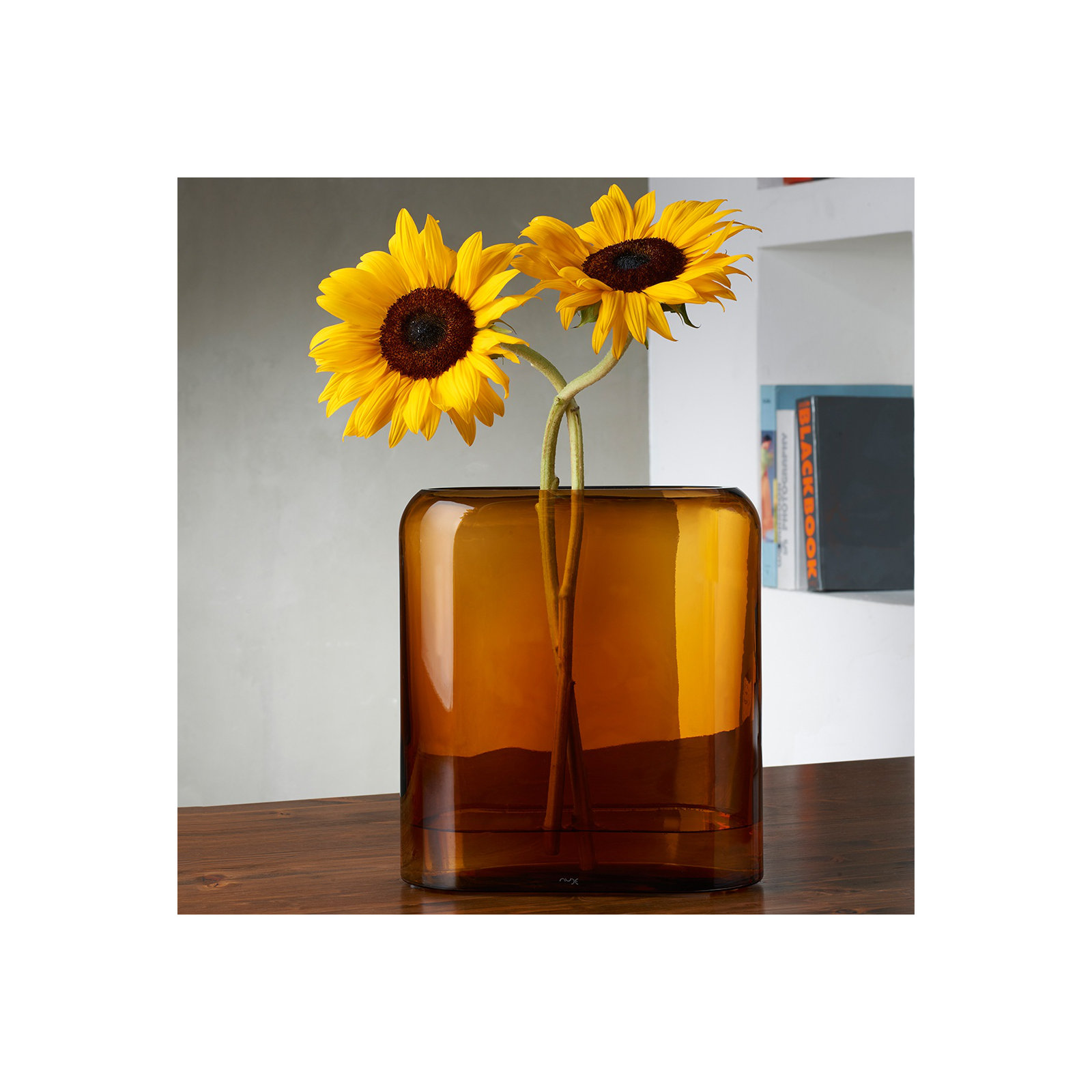 Layers 12.81'' Handmade Lead Free Crystal Table Vase, Amber, 10.87" H x 10.28" W x 10.28" D