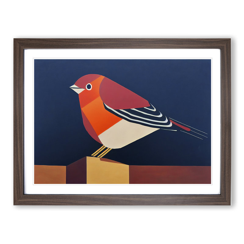 XH1022-7517X Robin Bird Abstract Vol.2 - Single Picture Frame Painting, 46cm H x 64cm W x 2cm D, Walnut 