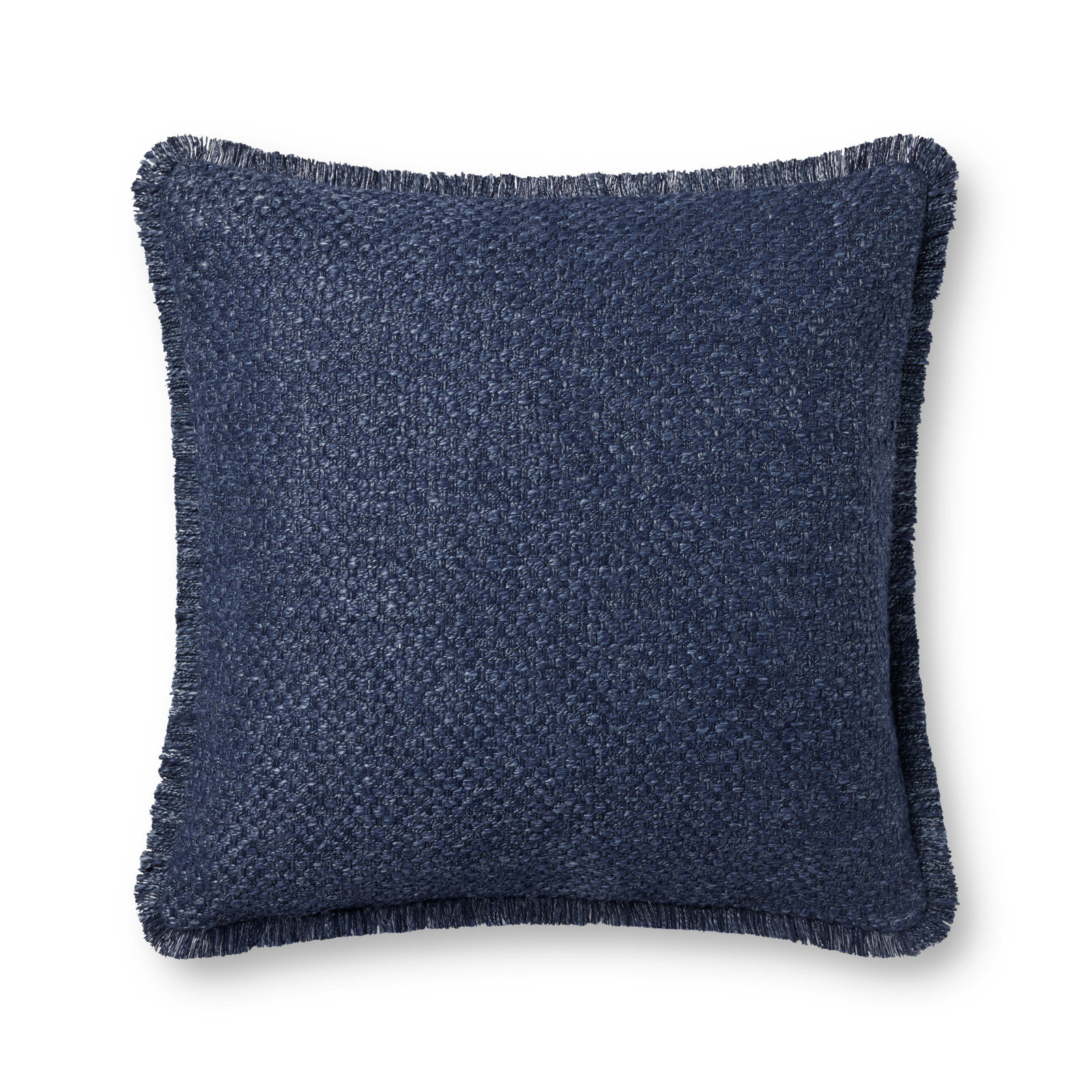 Fringed Cotton Throw Pillow, Navy, Down