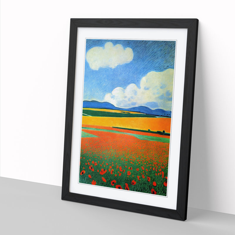 Poppy Field Art Painting - Picture Frame Print, Black, 64cm H x 46cm W x 2cm D