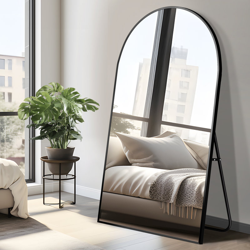 Grand miroir de plancher arqué pleine longueur, Noir, 71 po x 39 po