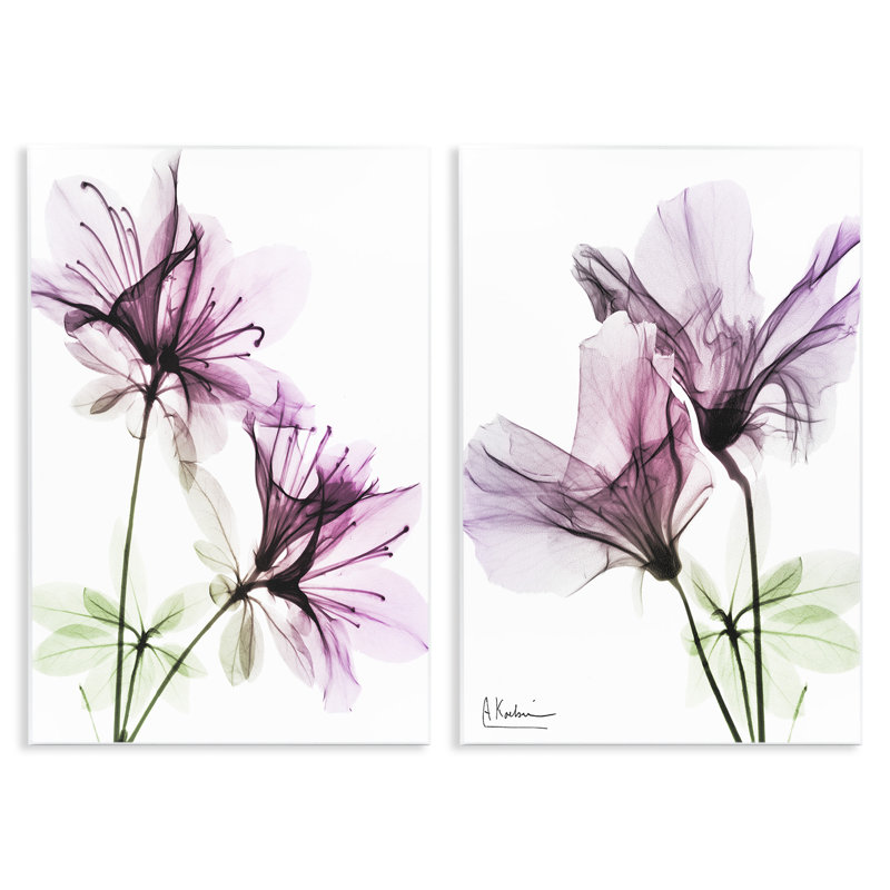 «Purple Flower Bloom Design», ensemble de 2 plaques murales par Albert Koetsier, H 15 po x l 10 po