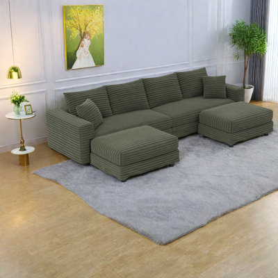 Luxurious Green Corduroy 4-seat Sofa, Versatile Modern Comfort For Home