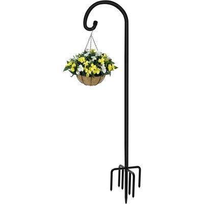 108 Inch Outdoor Shepherd Hook (1 Pack) - 7-Prong Base, Adjustable Heavy Duty Garden Stake, Matte Black, For Bird Feeders, Solar Lights, Plants, Weddings