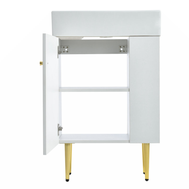 Meuble-lavabo sur pied simple en céramique avec plateau en bois aggloméré de 21,6 po Shamiah