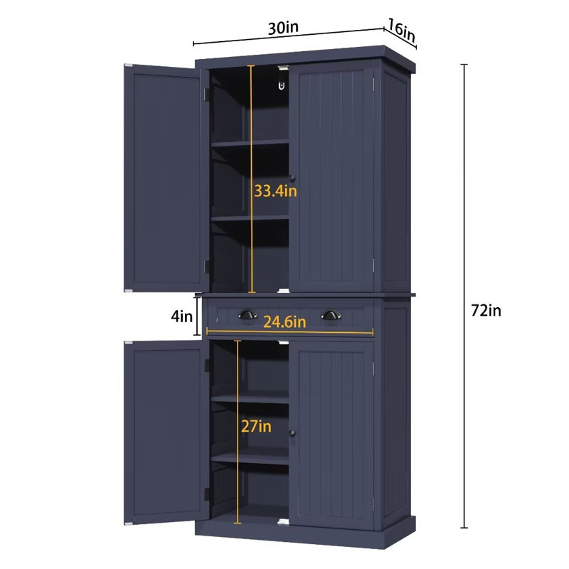 Garde-manger 72 po avec tablettes réglables et grand tiroir, bleu marine, Marine