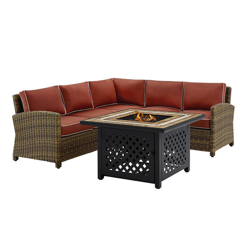 Ensemble de conversation modulaire en rotin 5 pièces avec coussins Regina, Sangria