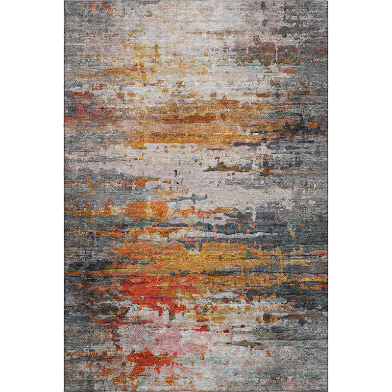 Premium Machine Washable Mayfield AMF2034 Abstract Rug, Terracotta, 5' x 7'6"