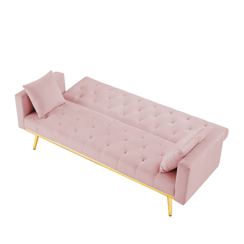 Twin 73.2'' Wide Tufted Back Convertible Sofa, Pink Velvet