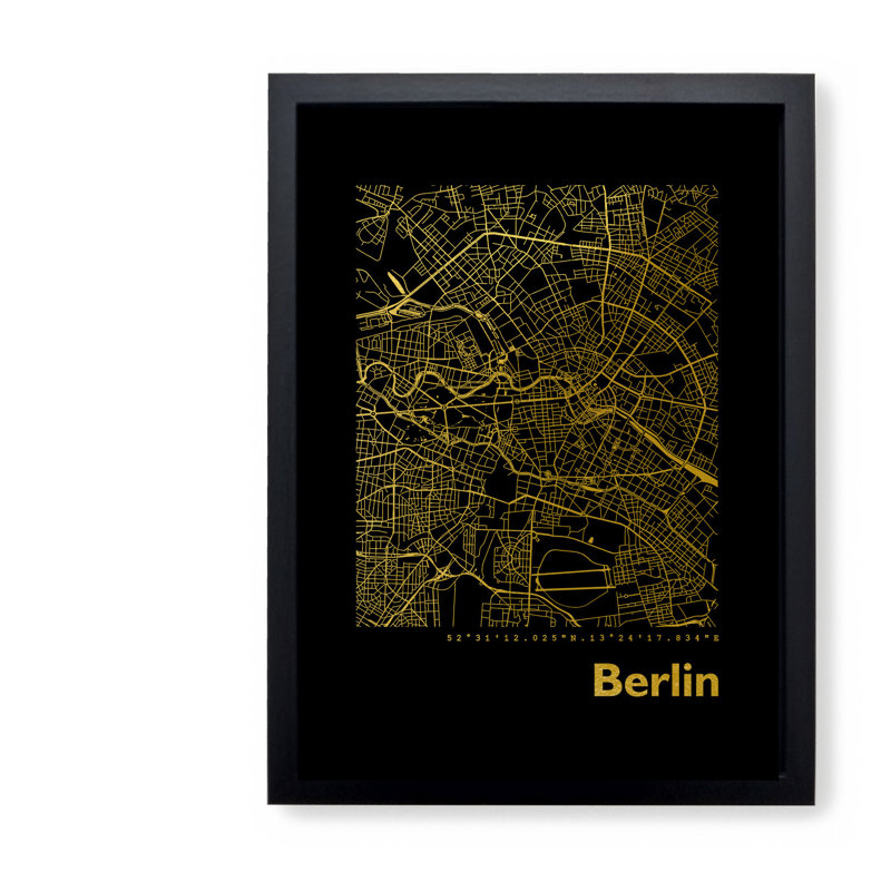 Berlin Map - Single Picture Frame Print, 42.5cm H x 32.5cm W x 3.5cm D