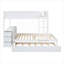 Structure de lit superposé double sur 3 lits en bois massif blanc pur avec lit gigogne simple et bureau attaché