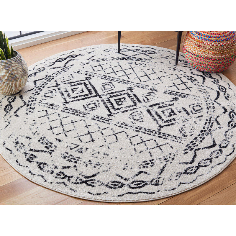 Tapis noir / ivoire Sturdevant Southwestern, Rond 5 pi