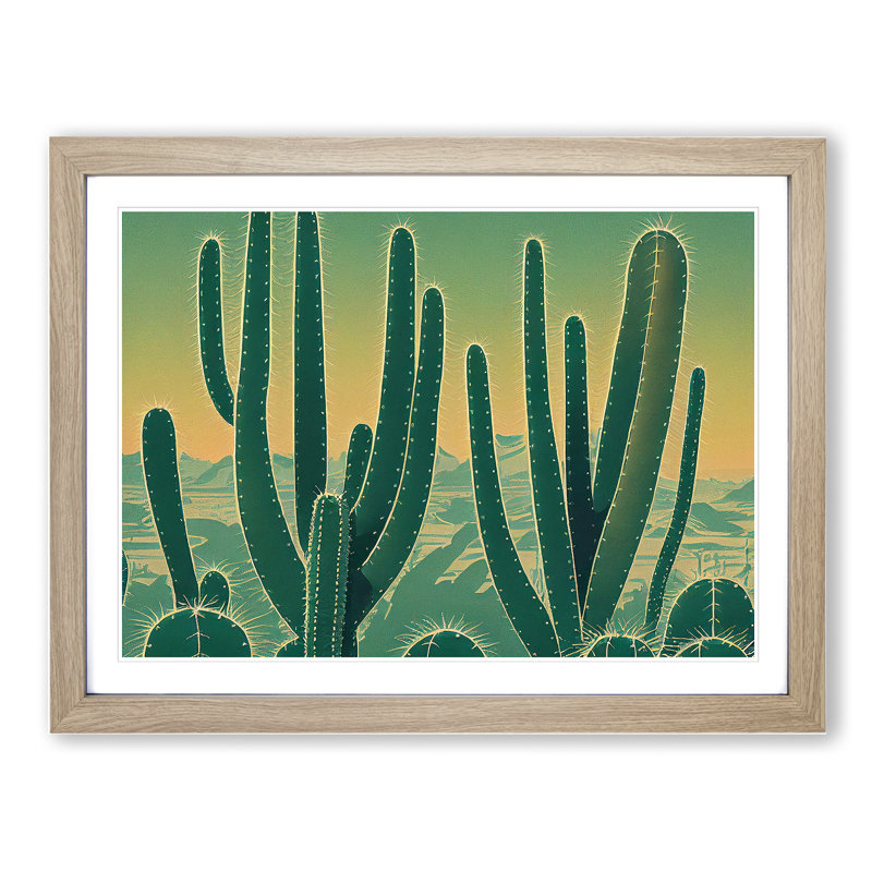 XH1022-8635X Superb Cactus - Single Picture Frame Print, 34cm H x 46cm W, Oak