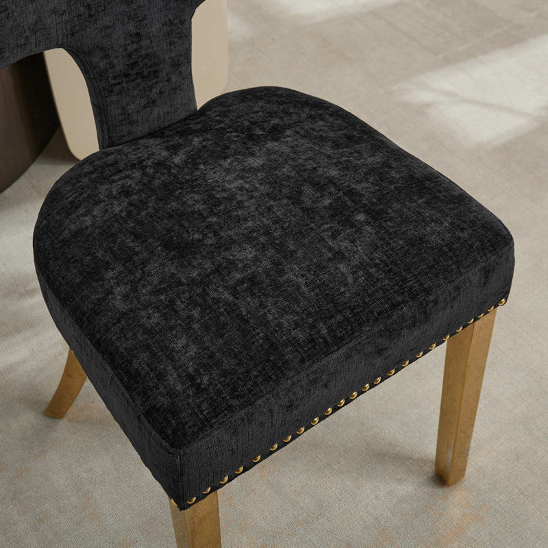 Ensemble de 2 chaises de salle à manger avec clous décoratifs et pieds en métal, Doré, Noir