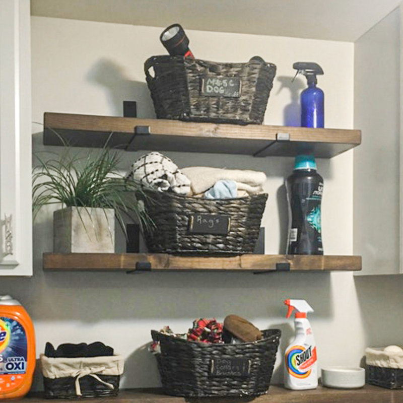 Calheme Rustic Shelves With J Brackets, Jacobean, 1.75" H x 36" W x 10" D