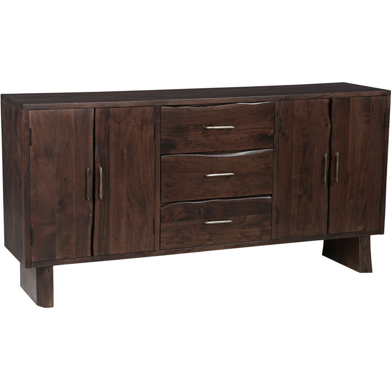 3-drawer 4-door Live Edge Solid Wood Sideboard, Dark Walnut
