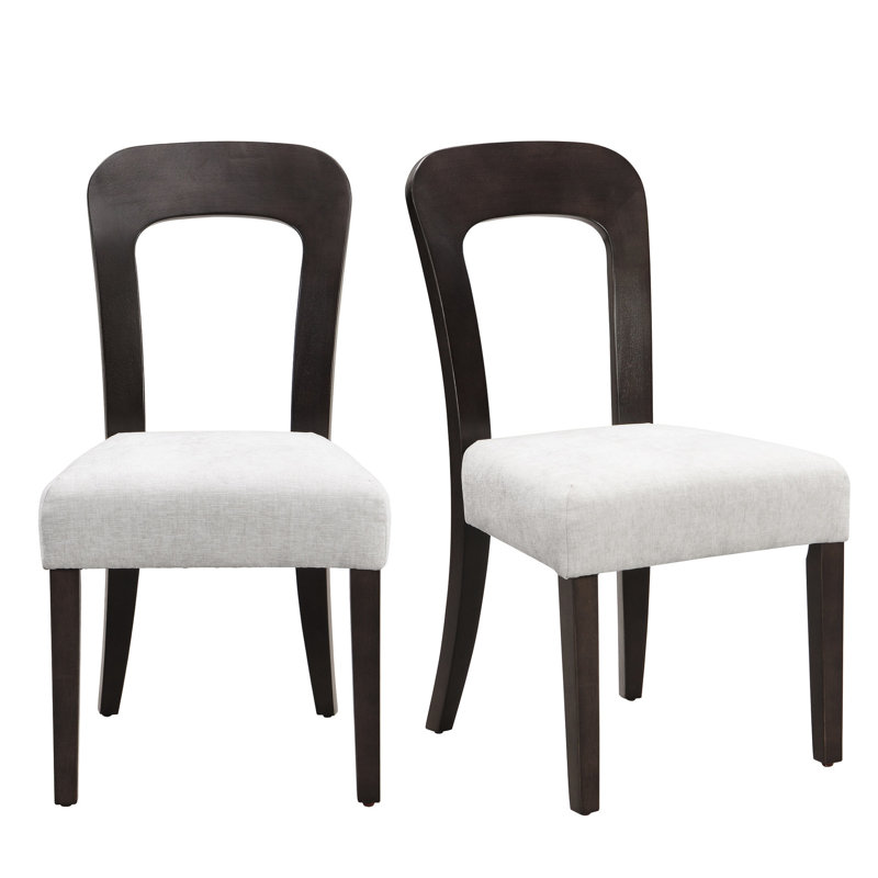 Deux chaises de salle à manger: assise rembourrée grise, pieds en bois d'hévéa brun foncé, capacité de poids de 330 lb et à la mode (2): stable en bois d'hévéa rembourré de mousse