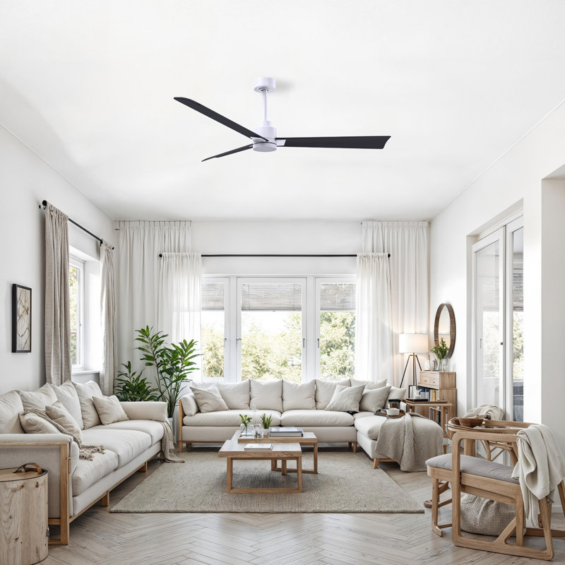 Alessandra Outdoor Downrod Ceiling Fan, Matte Black, Matte White