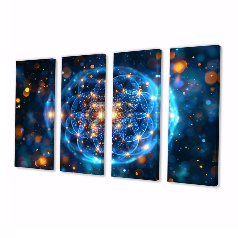 Art mural cosmique géométrique sacrée 4 pièces, H 28 po x l 48 po