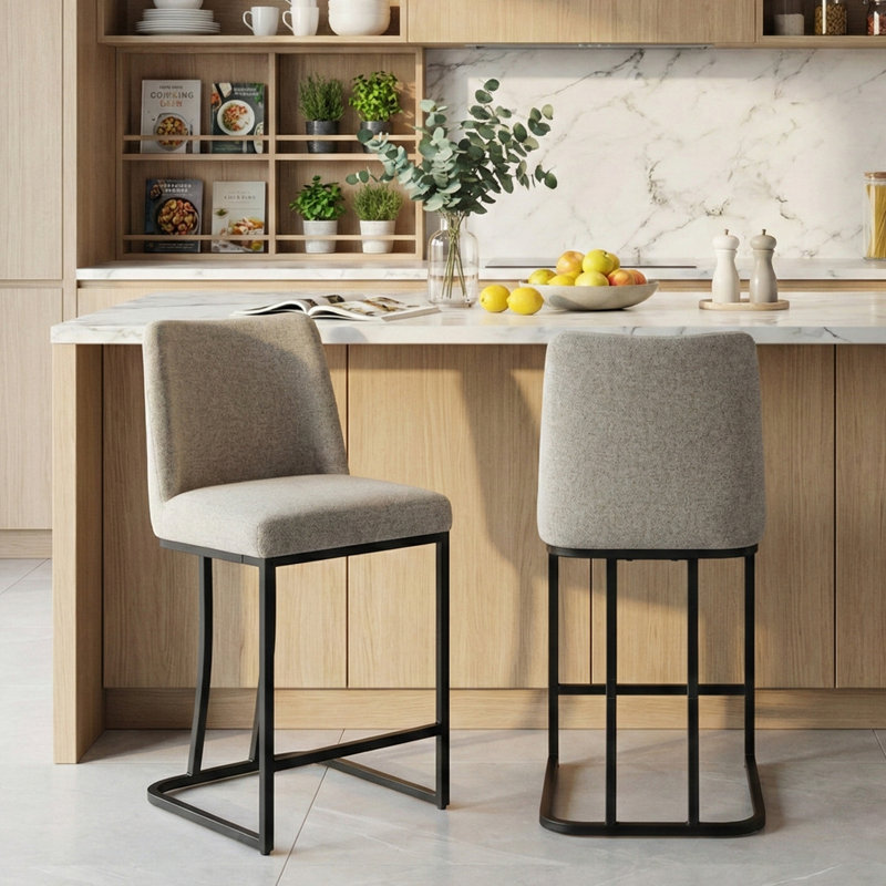 Tabouret de bar et de comptoir rembourré avec dossier, Sable