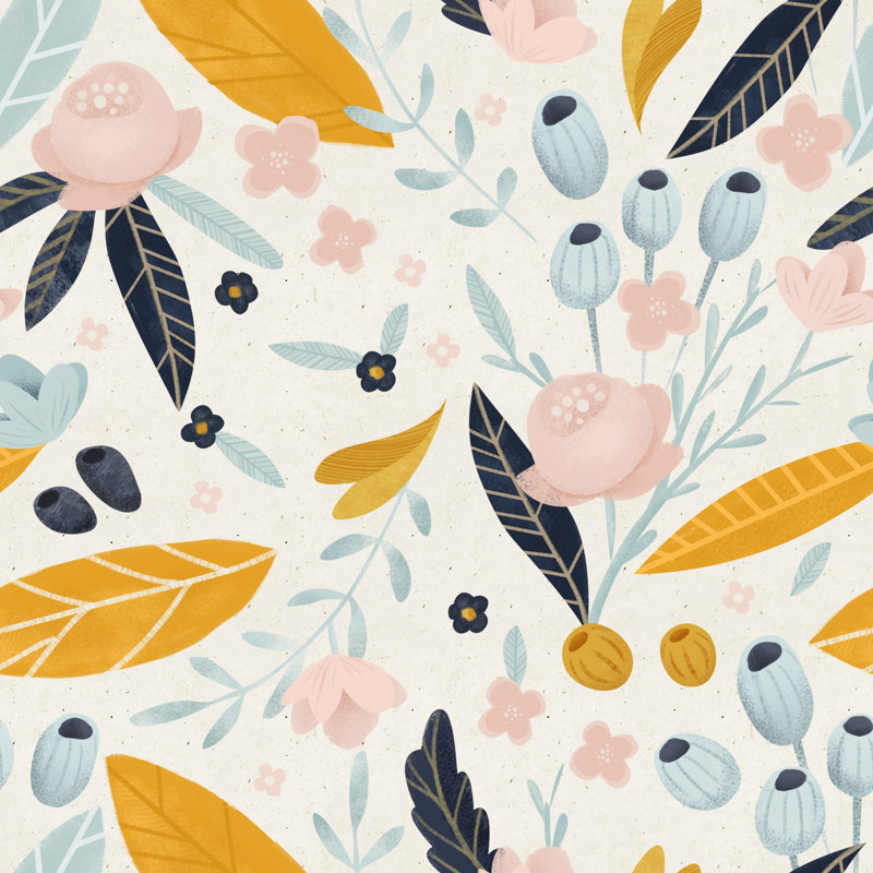 Pastel Orange Flowers Peel And Stick Wallpaper, 16.67" L x 25" W