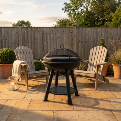 80cm Standing Height Fire Pit with Grill, Hot Plate and Mesh Spark Guard in Black