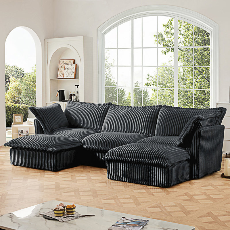 Canapé modulaire en U à siège profond, Velours côtelé gris