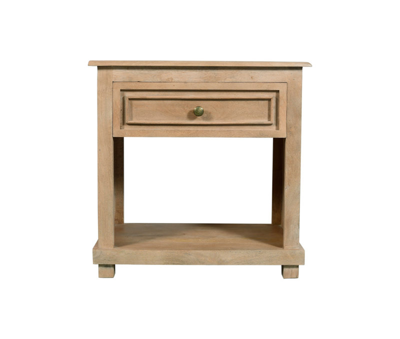 28" Beige Solid Wood Distressed One Drawer Nightstand