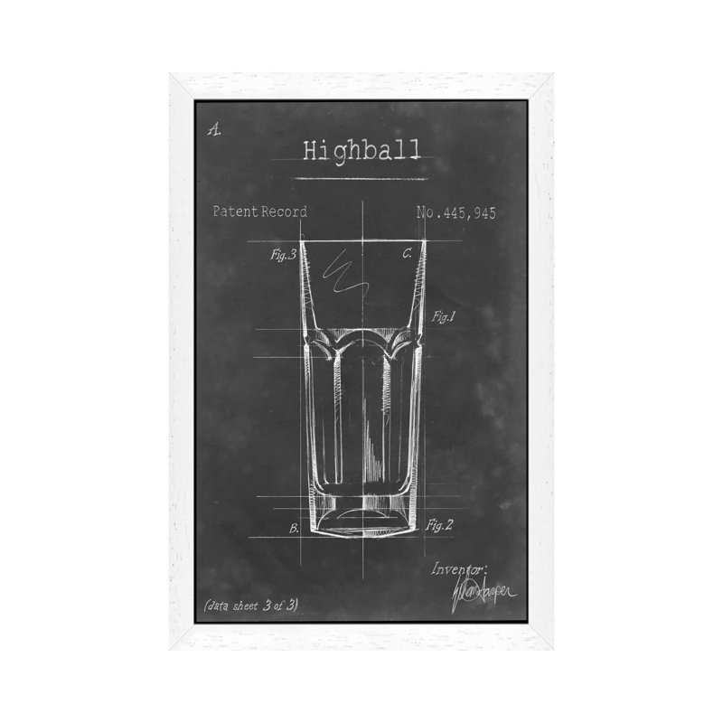 Barware Blueprint II by Ethan Harper - Print on Canvas, 66.04 cm H x 45.72 cm W, White Framed Canvas