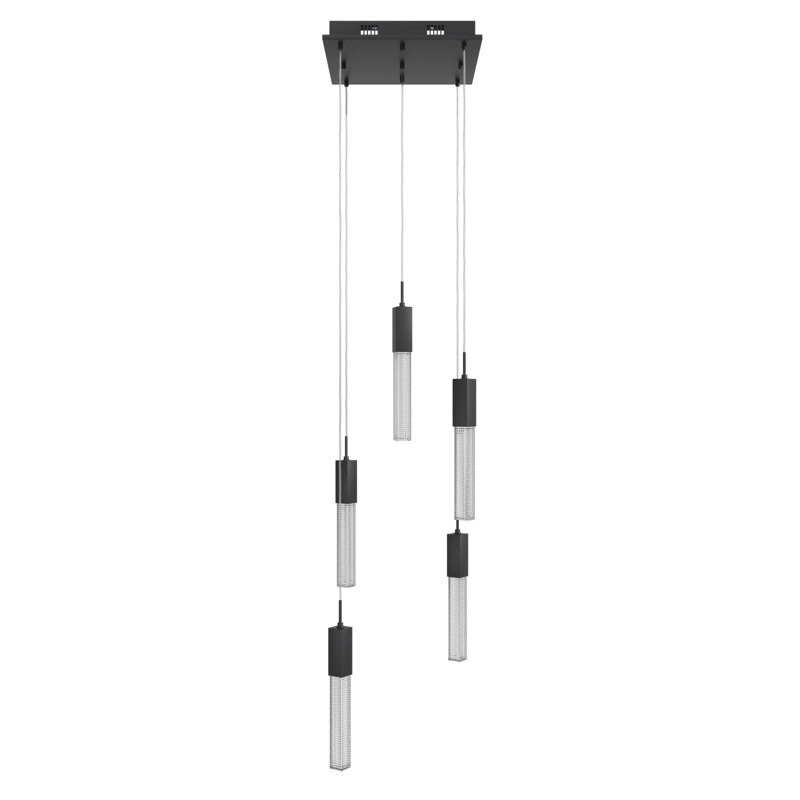 Boa Collection 5 Light Studded Glass Multi Port Pendant, Matte Black