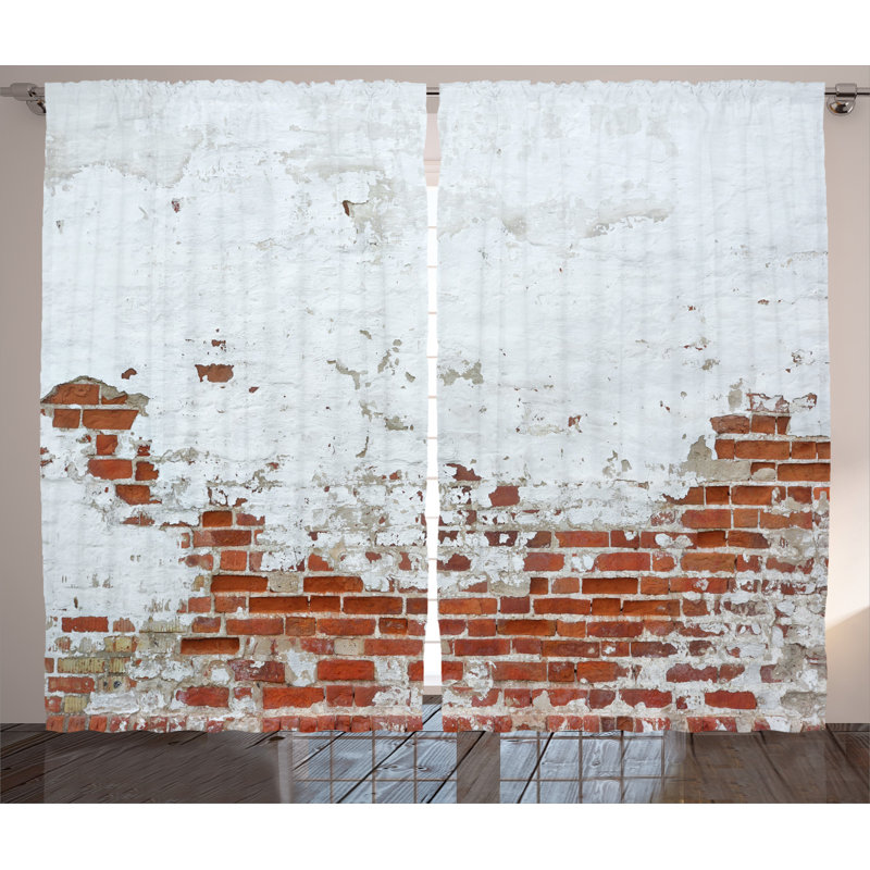 Damaged Peeling Wall Covered Rustic Home Decor Graphic Print Semi-Sheer Rod Pocket Curtain Panels, 54" W x 84" L