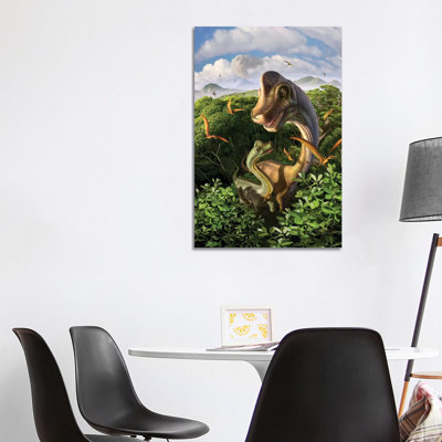 A Brachiosaurus With Young Above The Treetops, Surrounded By Pterodactyls by Jerry LoFaro - 1 Piece Wrapped Canvas Wall Art