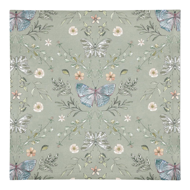 Amke Cotton Twill Floral Rectangle Napkin, Sage Green