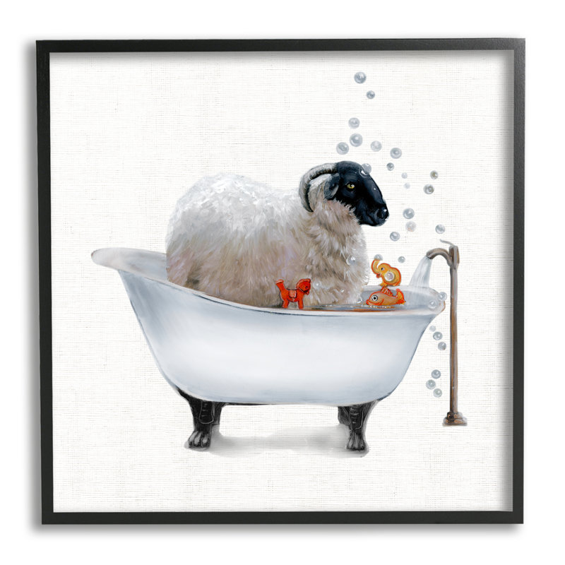 Fluffy County Goat In Bathaign Soap Bubbles Black, art numérique de la giclée encadrée par Donna Brooks, H 24 po x l 24 po