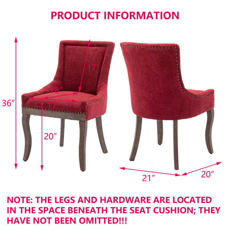 Chaise d'appoint latérale chairs Chaises en tissu épaissi avec pieds en bois massif aux tons neutres ， Ensemble de 2, Red