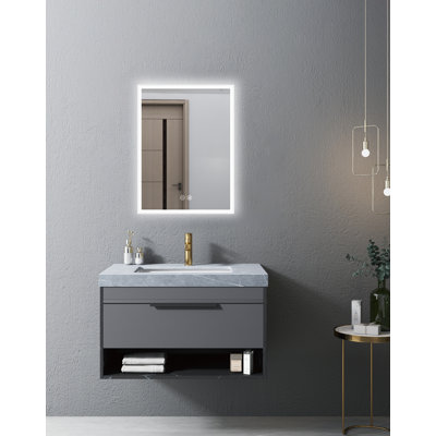 Miroir carré Linkaa à DEL 24 po x H 32 po avec lumière DEL et miroir mural (avant éclairé)