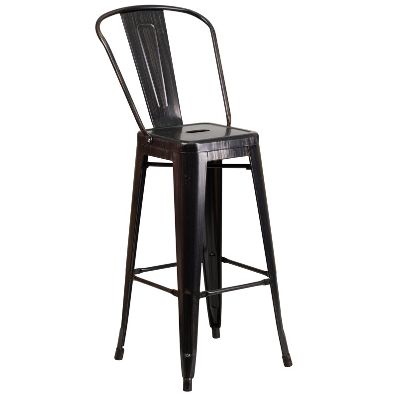 Genece Metal 3-Piece Indoor and Outdoor Bar Set, Black/Antique Gold, 41" H x 24" W x 24" L