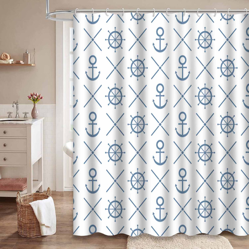 Rideau de douche imperméable rayé marine avec 12 crochets, L 72 po x l 72 po